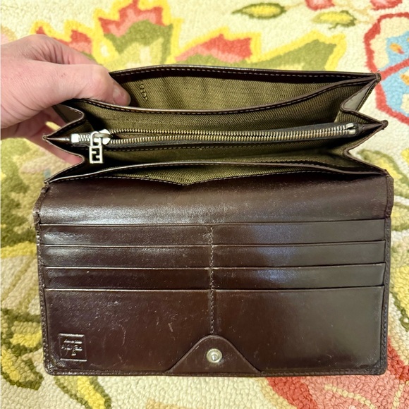FENDI Vintage Zucca Canvas Leather Long Brown Wallet - Picture 13 of 16